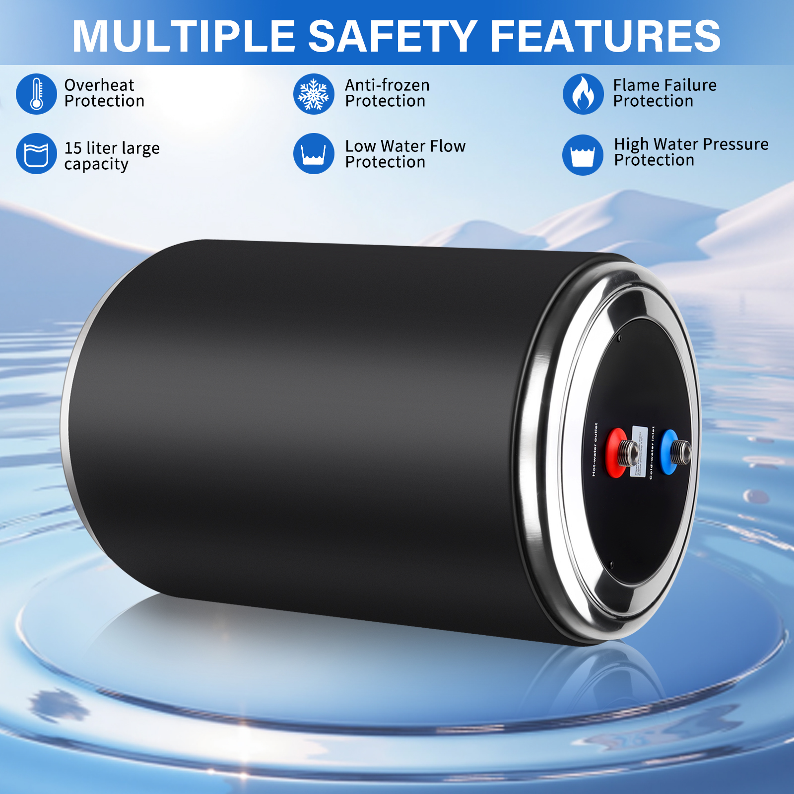 Dual Power Water Heater, 12V DC 200W/120V AC 1500W, 10L, for Caravan Camping US Plug 120V RV Tank Water Heater, Instant for RV, for Camper with Double Power Supply & Remote Controller CSA approved