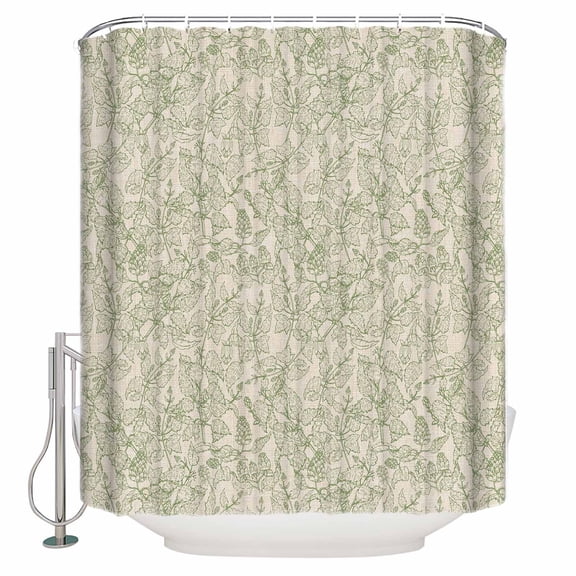 Fabric Shower Curtain, Vintage Sage Green Flowers Plants Shower Curtains with 12 Hooks Waterproof Machine Washable Bath Curtains for Bathroom, 48x 72in