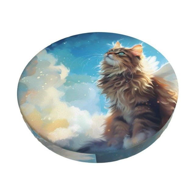 Balery Blue Sky Winged Cat Fundas de asiento para taburete de bar redondo de tela de terciopelo ajustables que protegen de arañazos y manchas para sillas de 14 a 17 pulgadas.-14 inch