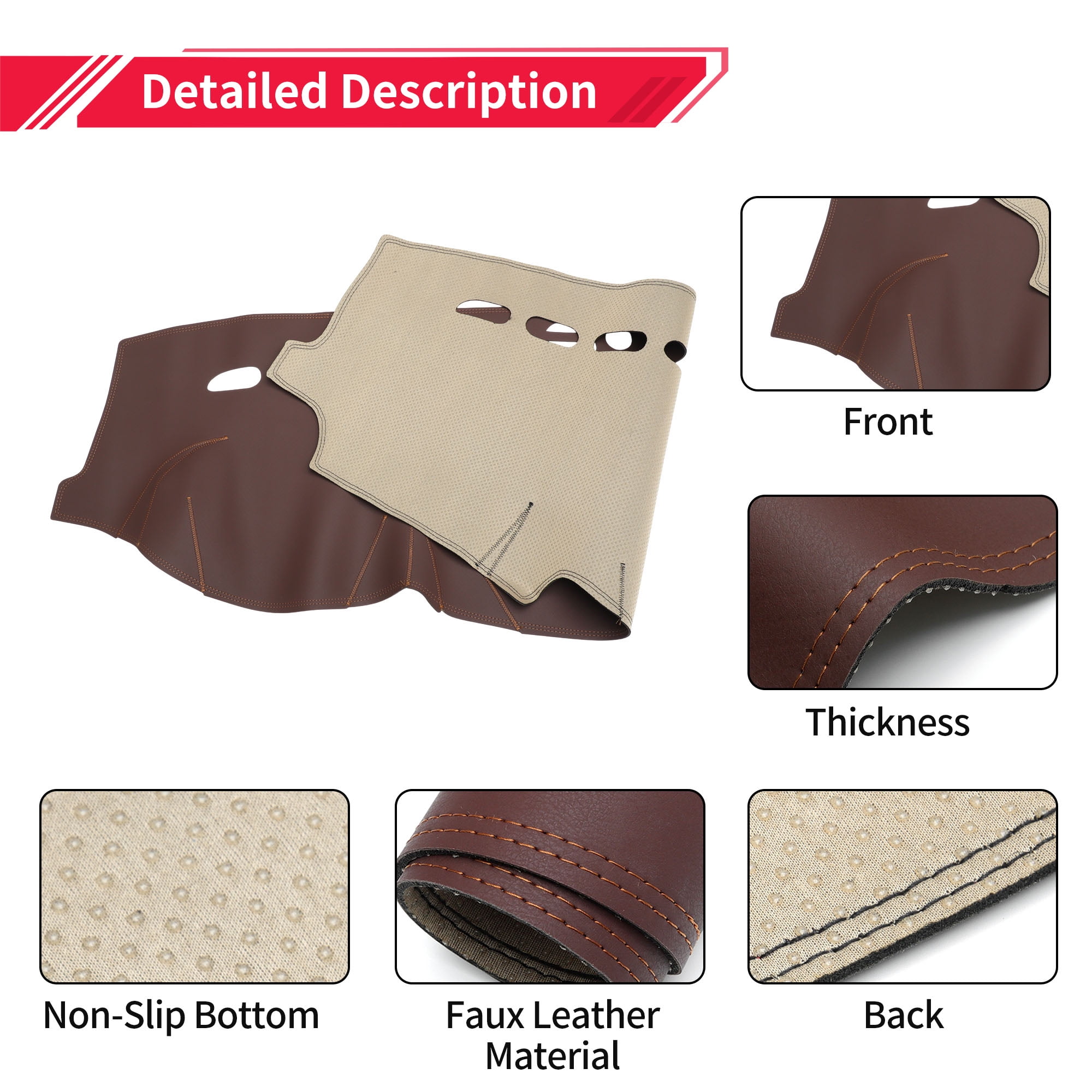 Dashboard Cover Dash Cover Mat Carpet for Jeep Grand Cherokee 2011-2021 Brown Faux Leather 1 Pc Anti-Slip Car Interior