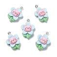 thumbnail image 1 of Opaque Resin Pendants with Platinum Tone Iron Loops Flower with Cat Light Cyan 26.5x19x8mm Hole: 2mm, 1 of 4