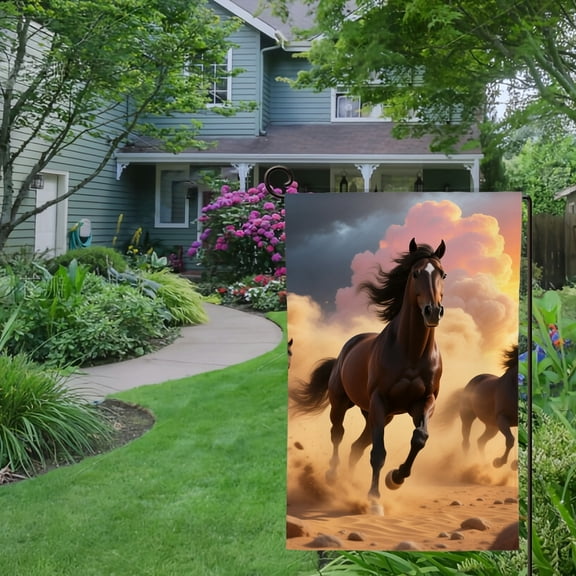 Spring Summer Garden Flag Double Sided Running Horse Wild Animal Welcome Yard House Outside Outdoor Decoration,12*18 inch