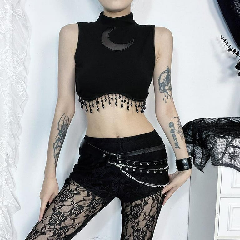 Goth Cyber Y2K Skinny Turtleneck Tank Top Sexy Moon Chain Goth Cyber Y2K Skinny Turtleneck Tank Top Sexy Moon Chain