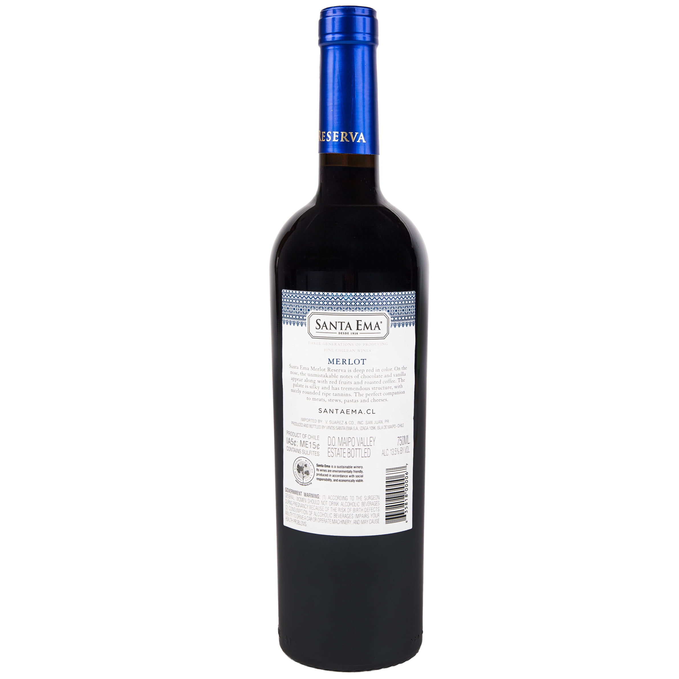 Santa Ema Merlot Red Maipo Valley, Chile Wine, 750 ml Glass Bottle, 13.5% ABV