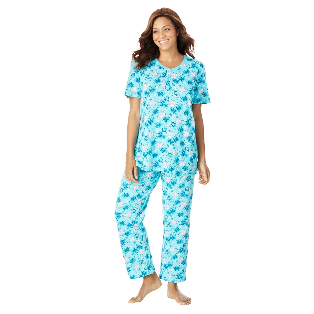Dreams & Co. Dreams & Co. Women's Plus Size Floral Henley Pj Set