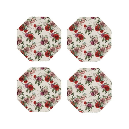 

Leather Coasters with Heat-resistant for Drinks Beautiful Red Rose Flowers -标题2 Octagon