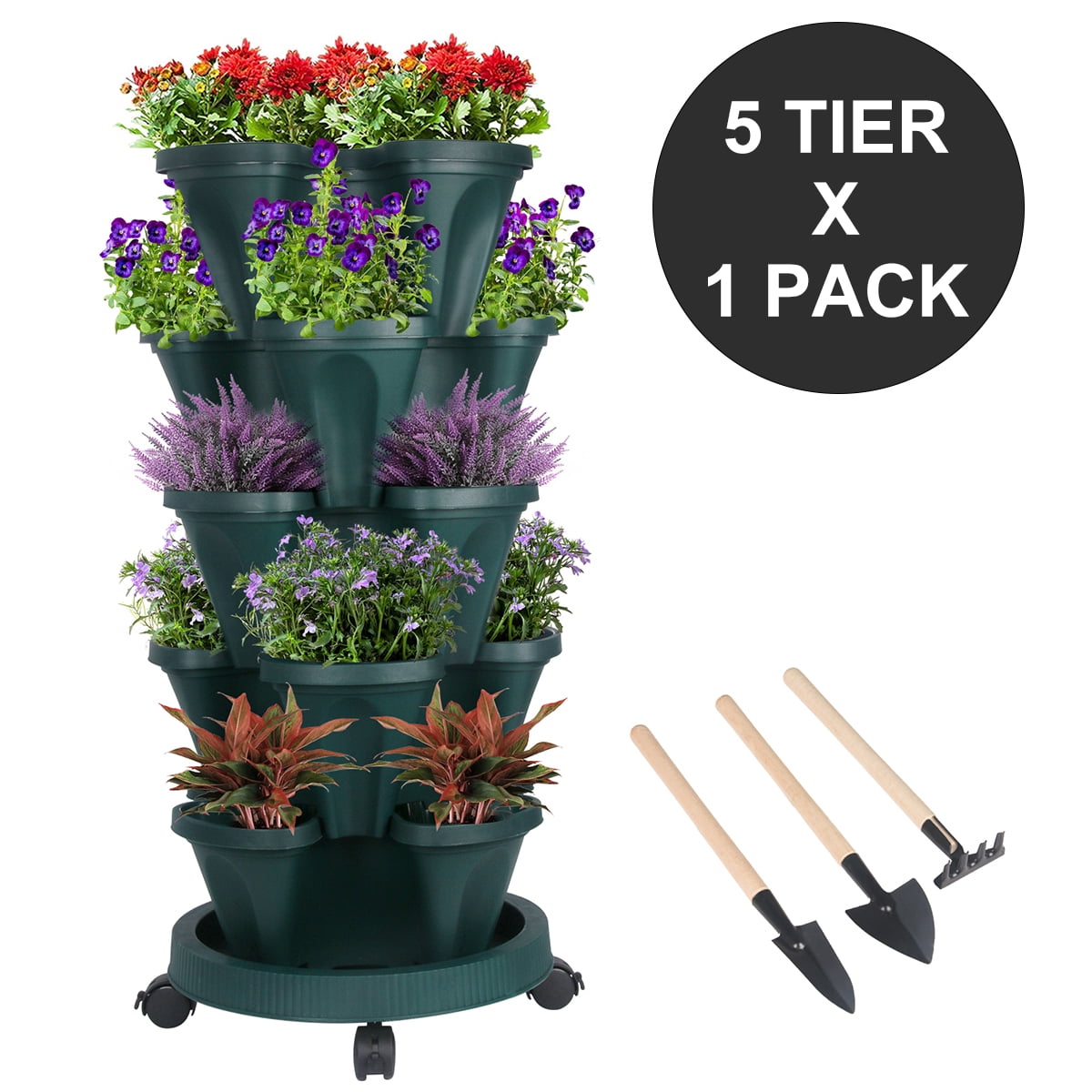 Gamexcel 5-Tier Green Plastic Stackable Planter Box with Tools