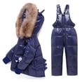 thumbnail image 2 of JiAmy Baby Snowsuit Set 2PCS Puffer Down Jacket and Snow Ski Bib Pants Kids Toddler Hooded Down Jacket Outfit Cartoon Fur Trim Ski Suit, 2 of 7