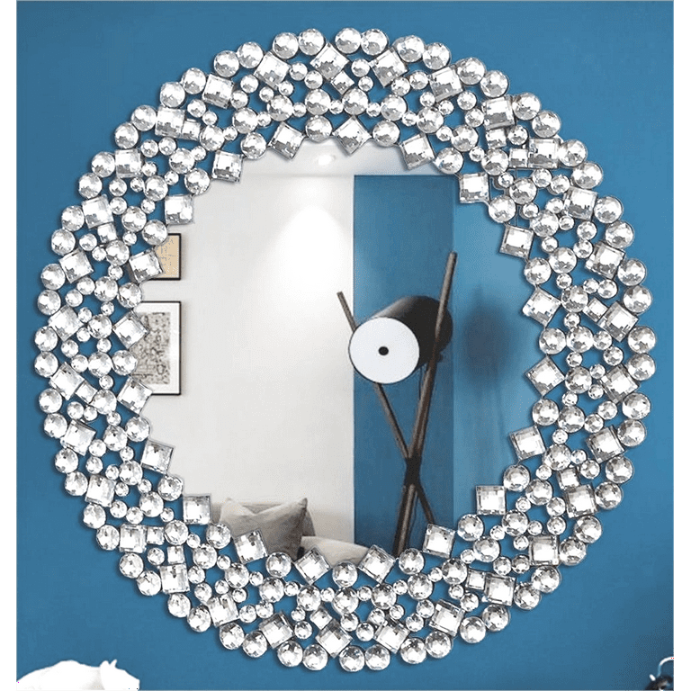 SHYFOY 34 Round Mirrors for Wall Decor,Oversize Jeweled Ornate Wall Mirror  Decorative Accent Mirror Chic and Sparkly for Living Room Bathroom Bedroom