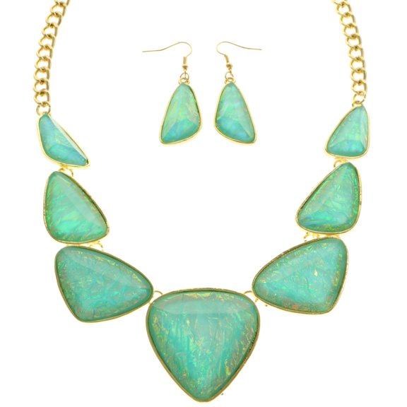 Mi Amore Holographic Iridescent Necklace-Earring-Set Multicolor & Gold-Tone