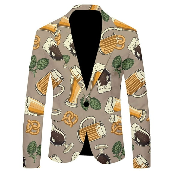 HCURIBAD Suit Jacket for Men, Men's Oktoberfest Printed Casual Button Down Blazer Tops Festive Celebration Jacket Coat Formal Tops Suits for Men Oktoberfest Outfits Men Beige L