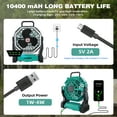 thumbnail image 5 of Roykaw Portable Fan for Travel, 10400 mAH Rechargeable Camping Fan, Cordless Battery Powered Fan with Led Light, Battery Fan with Handle, Hang Hook for Tent, Fishing, Hurricane Fan for Bedroom, Green, 5 of 9