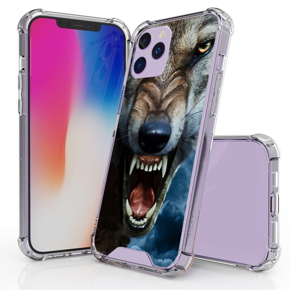 Beyond Cell compatible with iPhone 12 Mini 5.4"(2020) Case, Transparent Clear Shock Absorption Cushion Bumper Corner Soft TPU PC Cover Wild Night Wolf