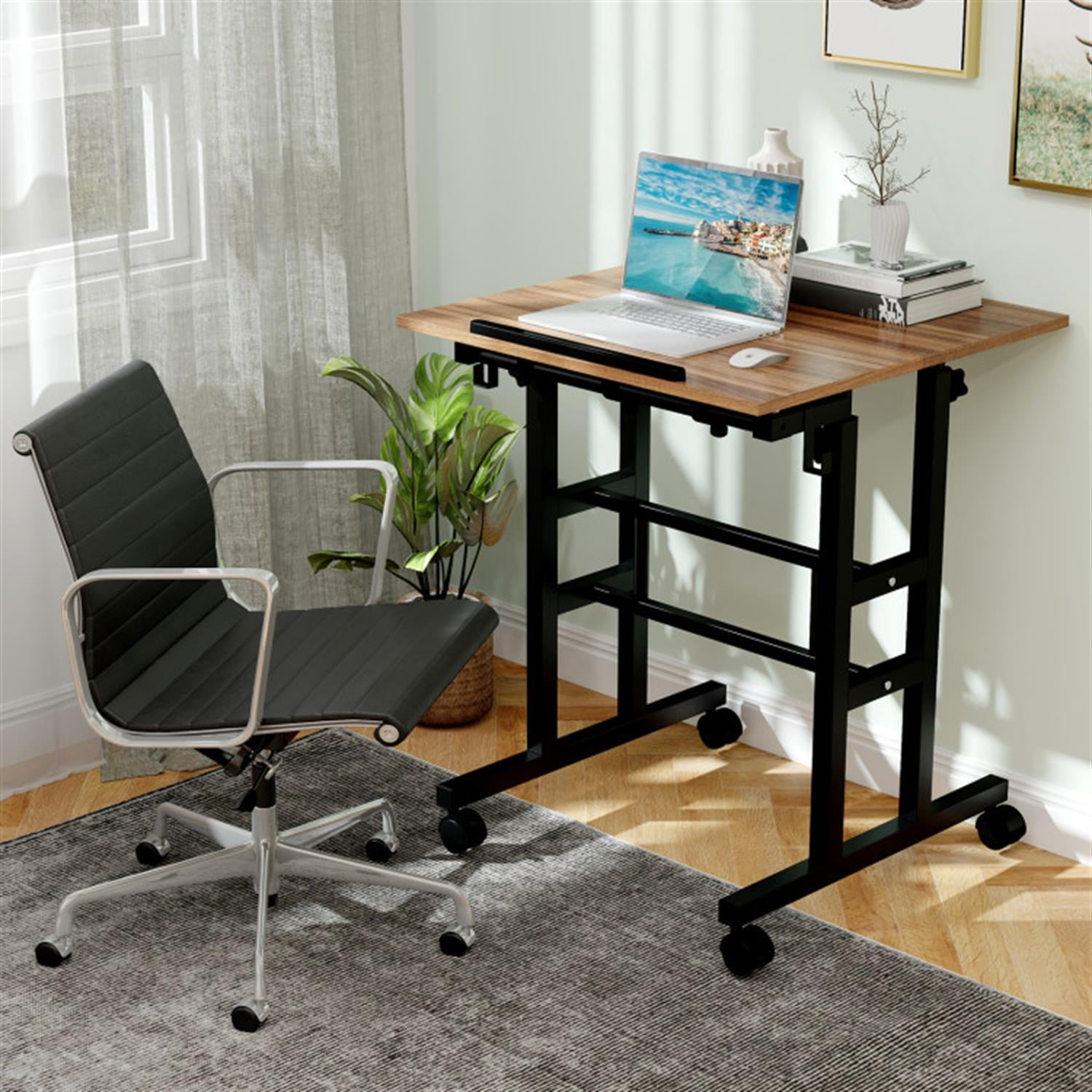 Demi Bonn Height Adjustable Mobile Standing Desk with Rolling Wheels for Office and Home, Laptop Workstation for Laptops, Books, Tablets, and Art, Brown