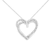 HAUS OF BRILLIANCE .925 Sterling Silver 1/4 Cttw Prong Set Round-Cut Diamond Woven Double Heart 18" Pendant Necklace (I-J Color, I2-I3 Clarity)