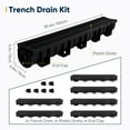 thumbnail image 3 of Trench Drain System, Channel Drain with Plastic Grate, 5.9x5.1-Inch HDPE Drainage Trench, Black Plastic Garage and GardenDrain, 6x39 Trench Drain Grate, with 6 End Caps,Convenient Assembly（6 Pack）, 3 of 7