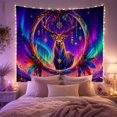 thumbnail image 2 of Golden Stag Within an Ornate Circle under Aurora Skies, Dreamy Fantasy for Wildlife Lovers, Northern Sky Art, Christmas Gift, Tapestry Wall Hanging for Bedroom and Living Room, 2 of 7