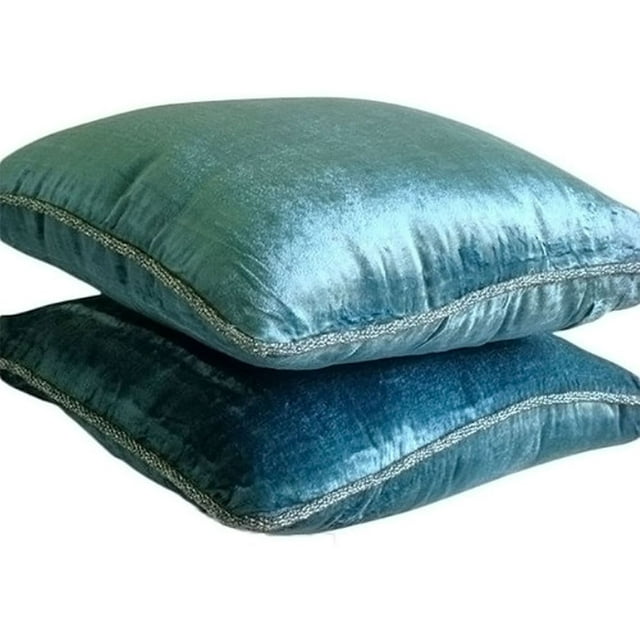 Pillow Covers With Zippers, Blue Shams, Velvet Beaded Cord Pillow Shams, 24x24 inch (60x60 cm