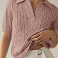 thumbnail image 6 of Charmgo Womens Sweaters Clearance, Women's Short Sleeve Solid Lapel V Neck Knit Pullover Sweater Tops, Fall Sweaters for Women 2024 Pink S, 6 of 7