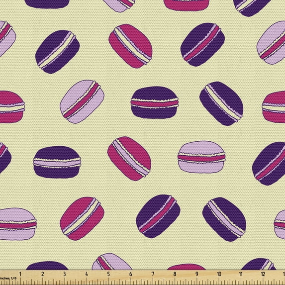 Dessert Upholstery Fabric by the Yard, Rhythmic Delicious Macarons French Cuisine Cakes Pattern, Decorative Fabric for DIY and Home Accents, Cream Pale Mauve by Ambesonne