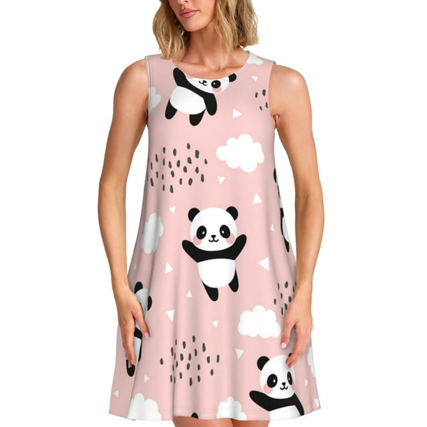 Balery Panda Vestidos de verano para mujer con estampado: vestido holgado sin mangas, vestido playero informal y cómodo para días calurosos.
