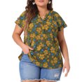 thumbnail image 2 of DARING DIVA Women's Plus Floral Print Ruffle Trim V Neck Blouse 2X Army Green, 2 of 6