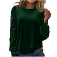 thumbnail image 2 of tarylea Velour Tops for Women Long Sleeve Crew Neck Sequined Patchwork Pullover Casual Loose Fall Dressy Christmas Tops, 2 of 8