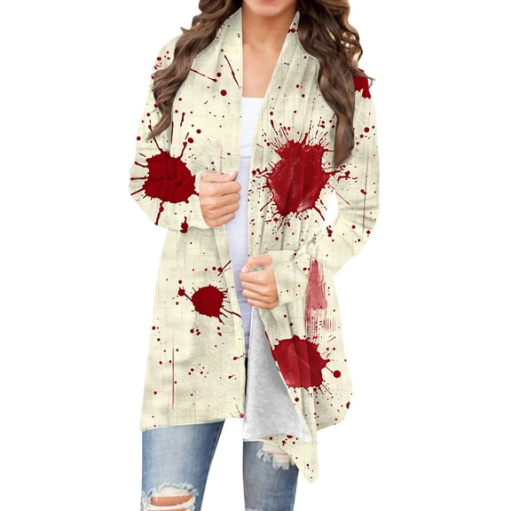 GaThRRgYP Womens Fall Night Cardigan Top Value,Women's Fashion Halloween Printed Long Sleeved Cardigan Jacket Beige S
