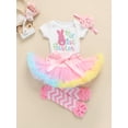thumbnail image 3 of TSEXIEFOOFU Infant Baby Girl Easter Clothes Set, Embroidered Short-sleeved Jumpsuit + Colorful Ruffled Tulle Skirt + Leg Warmer + Headband, 3 of 9