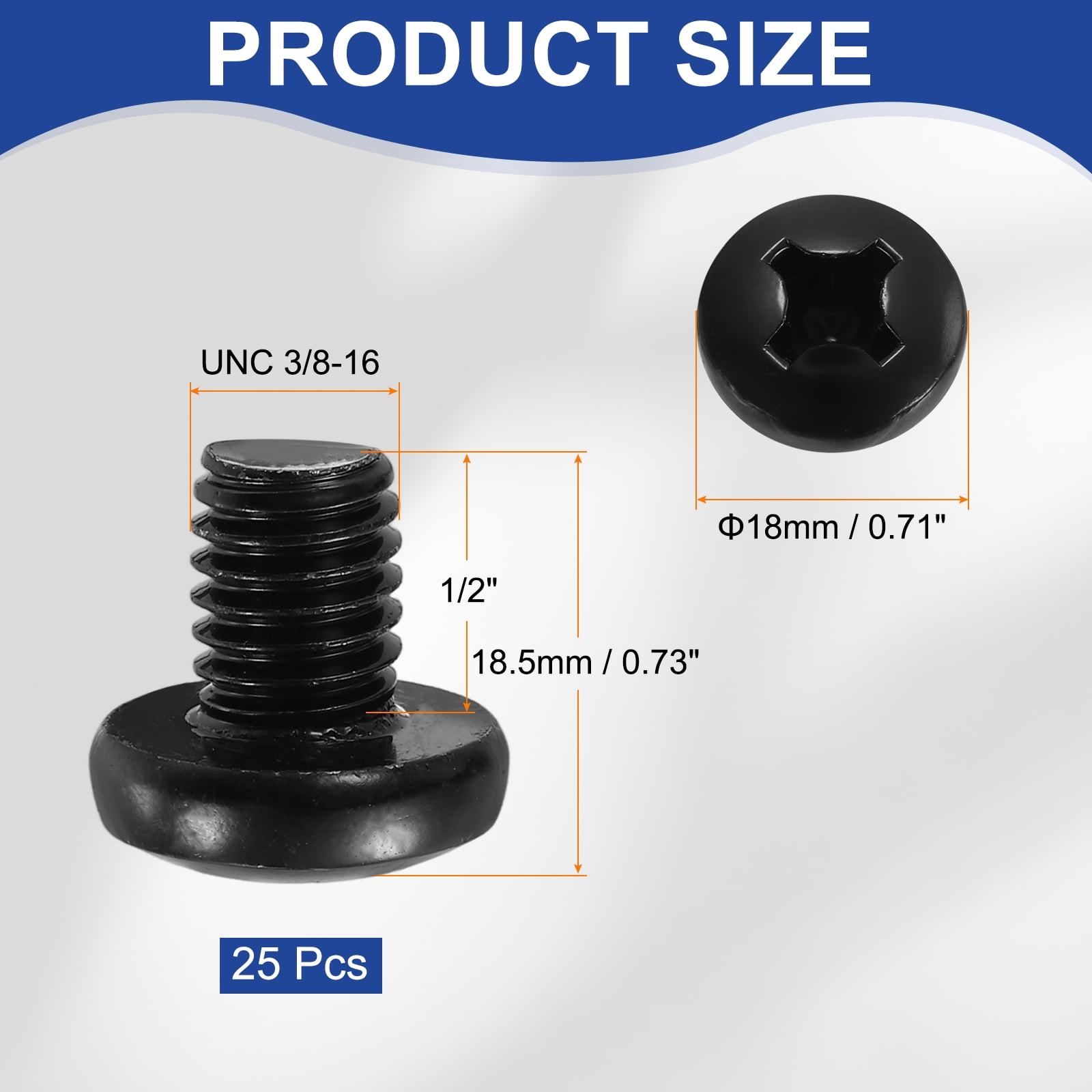 Uxcell 3/8-16 x 1/2" Pan Head Machine Screws, 25 Pcs 304 Stainless Steel Screws for Cabinet Drawer Knob Pull, Black Oxidation