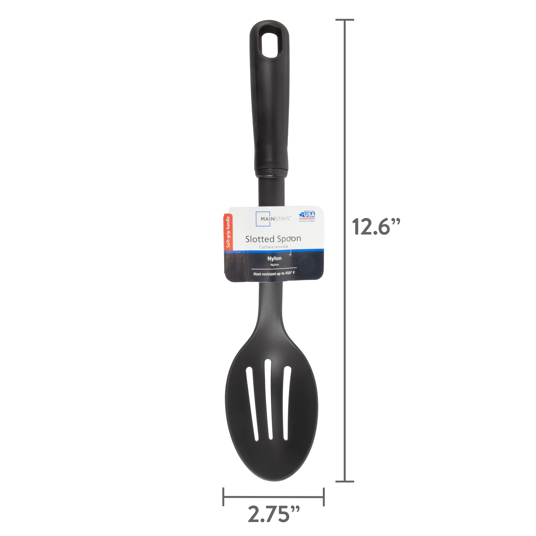 (6 pack) Mainstays Slotted Plastic Straining Spoon, Soft-Grip Black Handle, Nylon Head