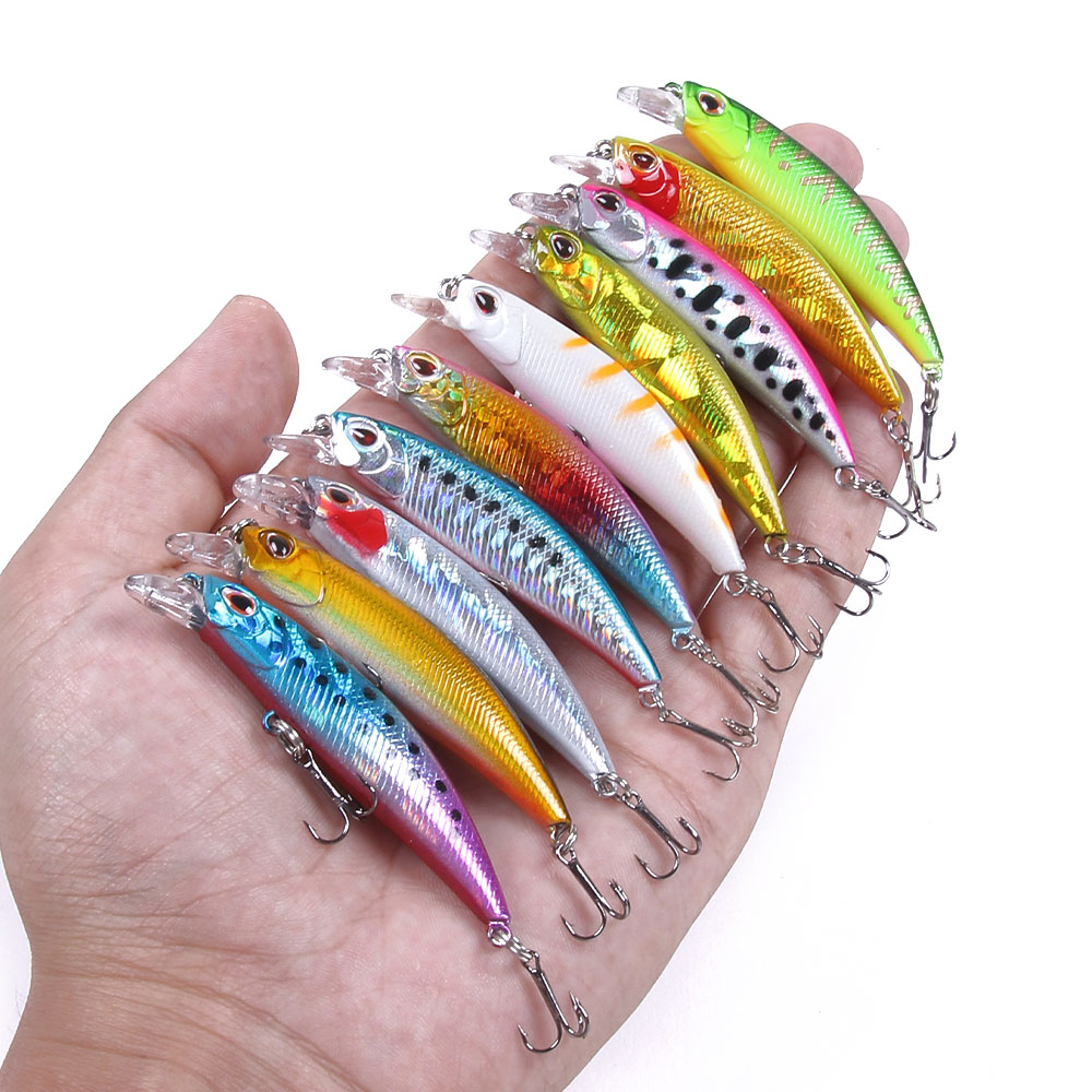 HENGJIA Fishing Lures Hard Bait Minnow VIB Lure with Treble Hook Life-Like Swimbait Fishing Bait Popper Crankbait Sinking Lure for Trout Bass Walleye Redfish, 10PCS
