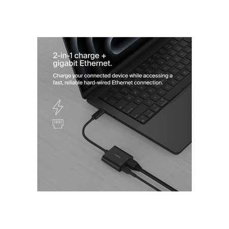 Belkin - USB C To Ethernet + Charge Adapter - Gigabit Ethernet Port for USB C Devices - Black