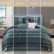 Nanshing Markus 7 Piece Traditional Damask Comforter Set, Blue, California King