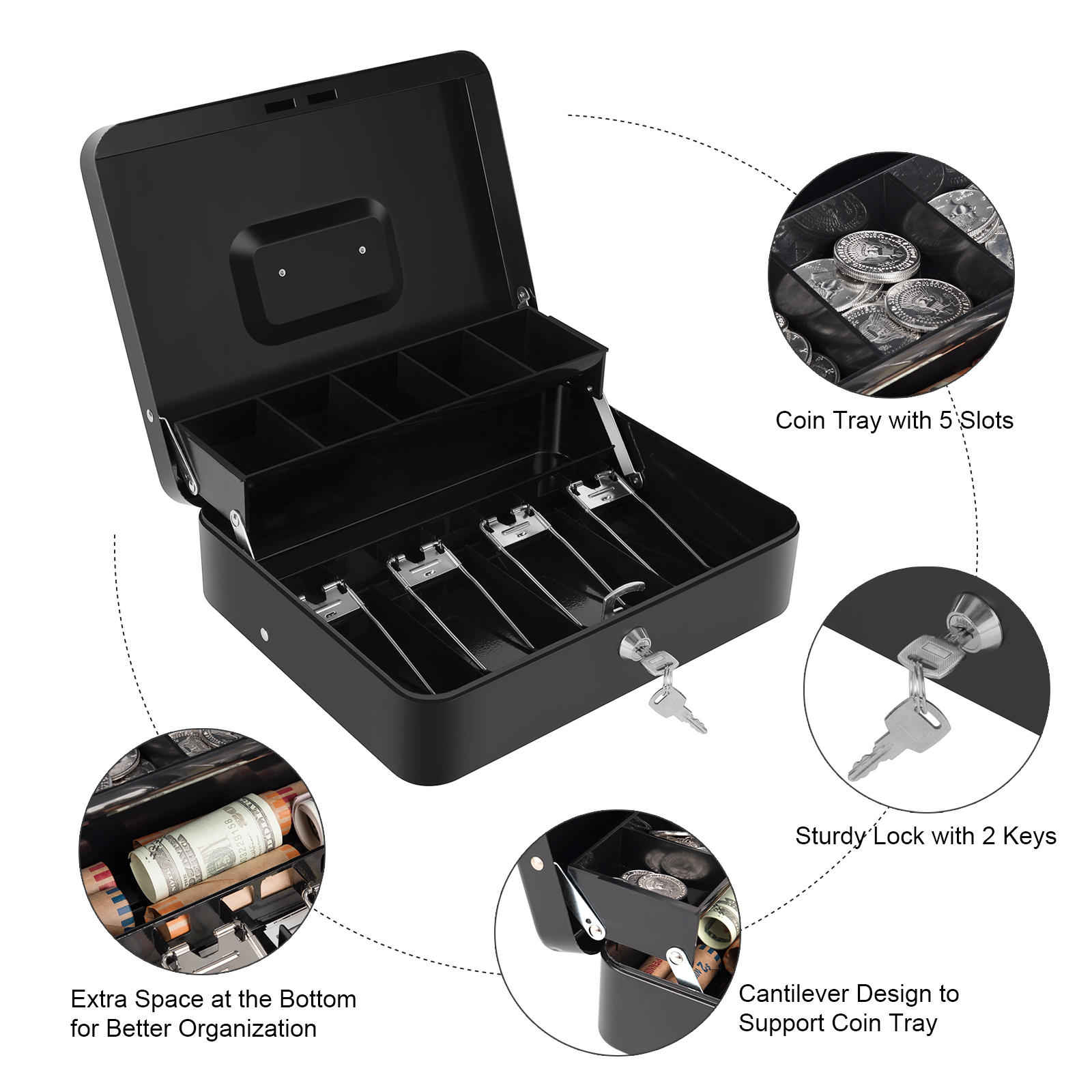 Goehiaul Cash Box with Money Tray and Lock photo 4