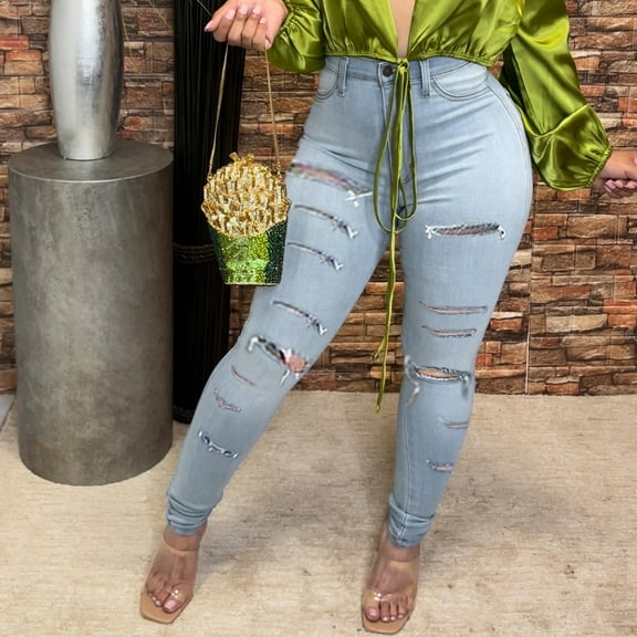 Aayomet Long Stilt Pants Womens High Waist Jeans Slim Fit Elastic Waist Ladies Jeans Pants Stretch Thermal Warm Lined,Light Blue M