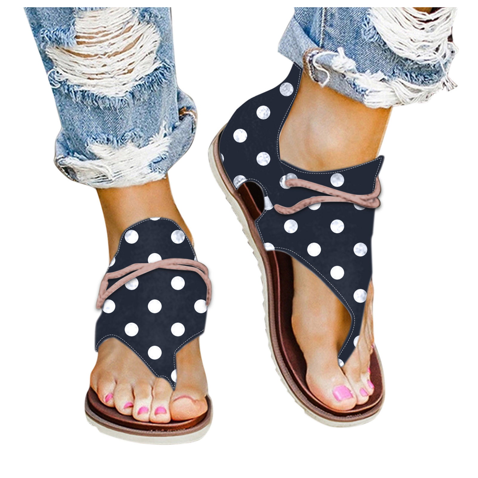 Women Sandals Plus Size Gladiator Sandals for Beach Shoes Woman Rome Flat Sandals Soft Flip Flop,Gray,4.5