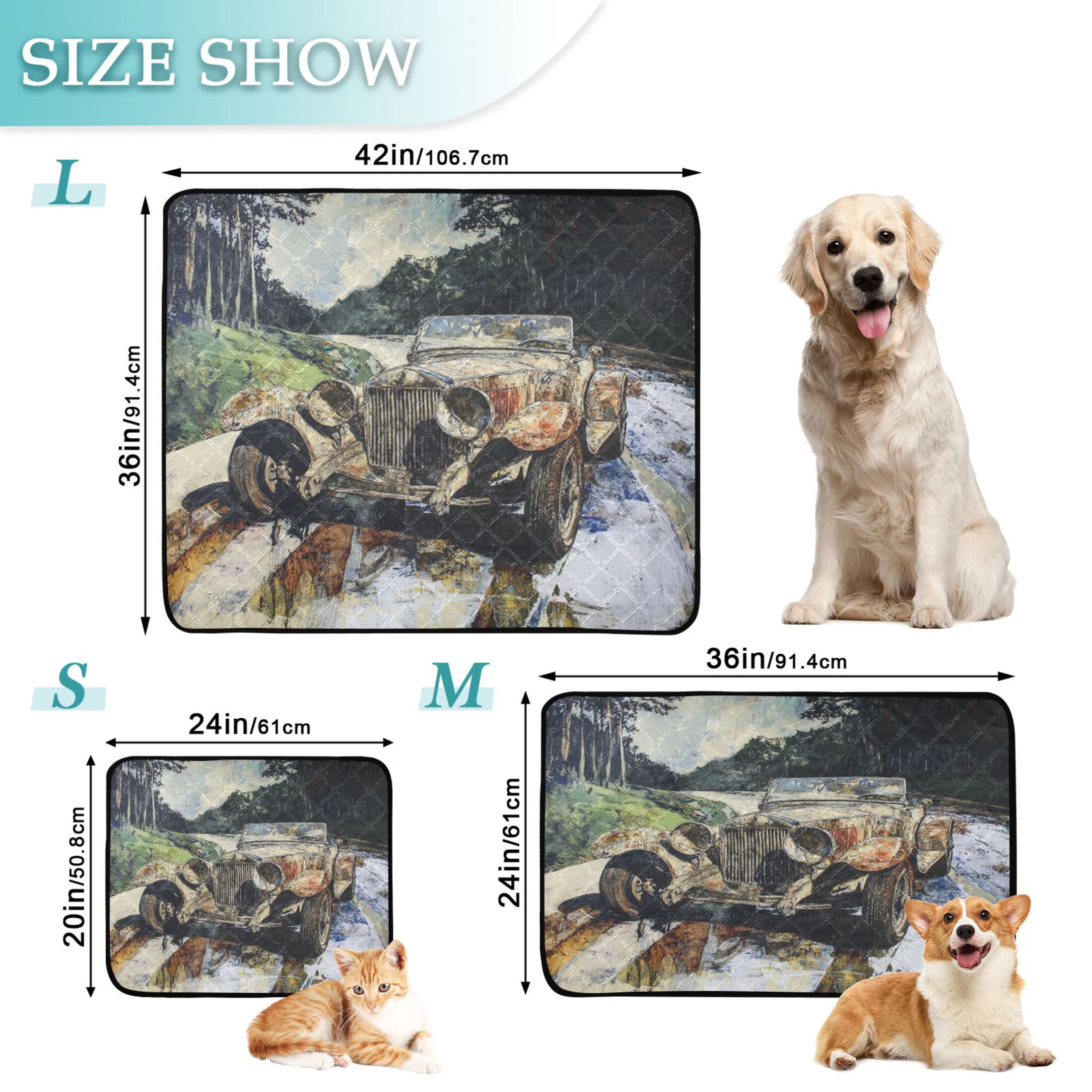 Qxltty Ancient Cars Cat litter Pads Pet Set of 3 Diaper Mats Center Anti-leakage Layer Absorbent Soft and Comfortable