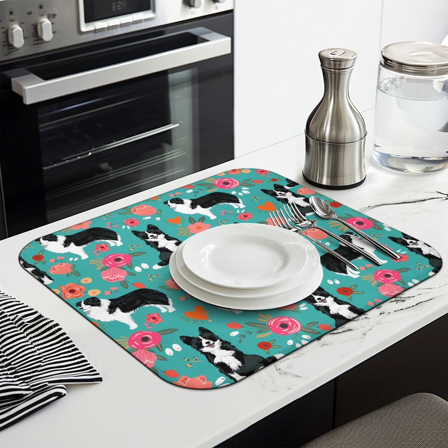 2pcs Paw Design Quick Dry Kitchen Mat Absorbent Non-Slip Sink Protector