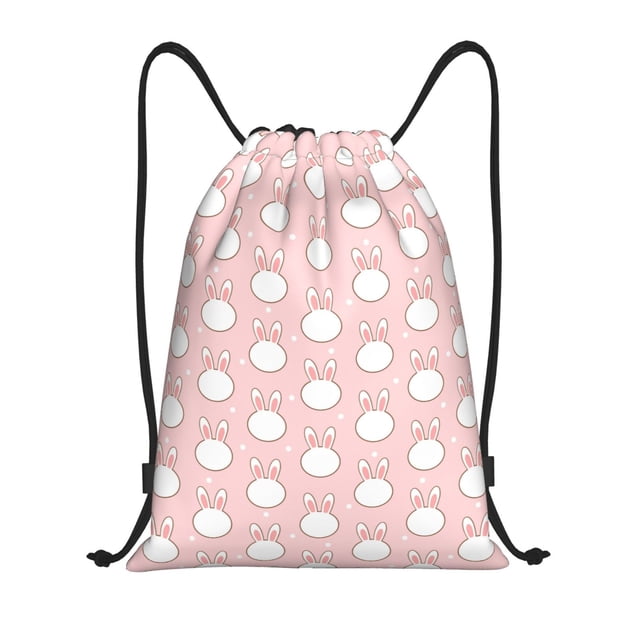 Saiise Cute Rabbit Pattern Sports Drawstring Backpack - String Swim Gym Bag with Wet Proof Pocket for Women&Men-Small
