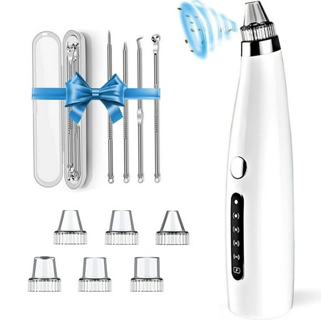 TAOMEE Blackhead Remover Pore Vacuum Electric Rechargeable Comedone Extractor,5 Levels of Suction Modes,6 Heads Pimple Extractor,Acne Whitehead Blackhead Removal,4 Face Cleaning Tools,White
