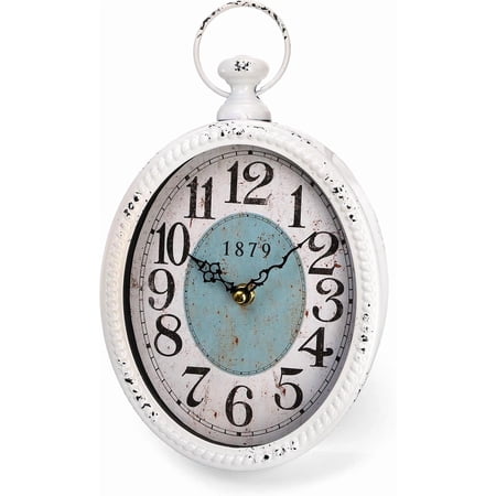 Oval Retro Wall Clock, Rustic Silent Clocks, Elegant Vintage Style, White Antique Design, Battery Operated Non Ticking Wall Clock for Kitchen,Farmhouse, Office(11.2 H x 6.7 W)