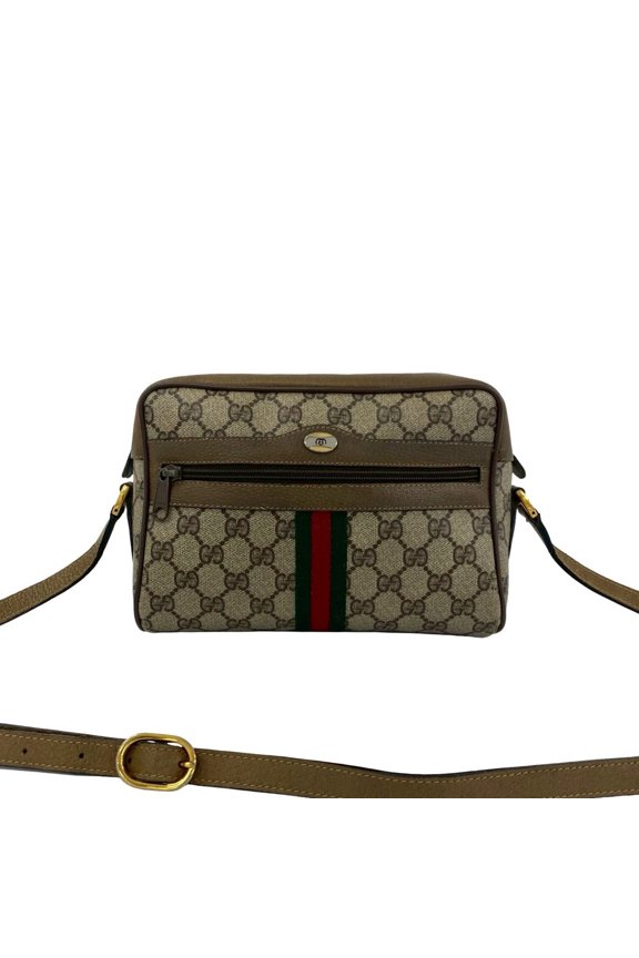 Pre-Owned GUCCI Vintage Sherry Line GG Logo Leather Shoulder Bag, Brown, 42506