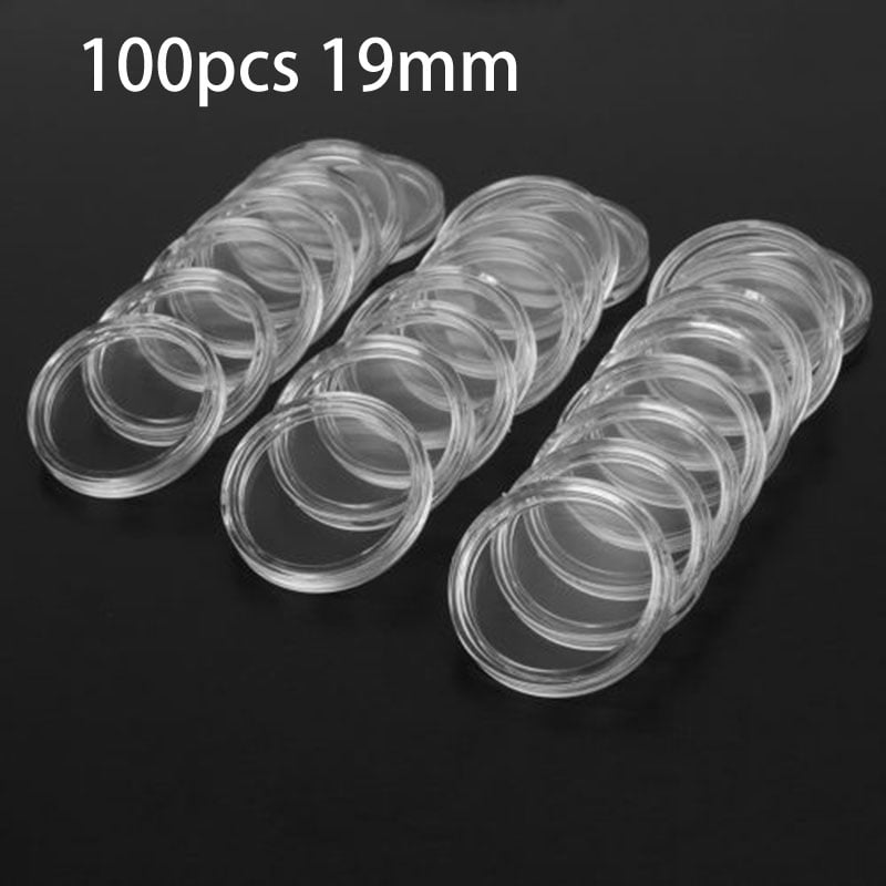 10Pcs 19mm Clear Round Cases Coin Storage Capsules Holder Round Plastic BWHWC 