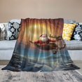 Chilfamy Santa, Sleigh, Snowy Landscape Flannel Throw Blanket for Couch
