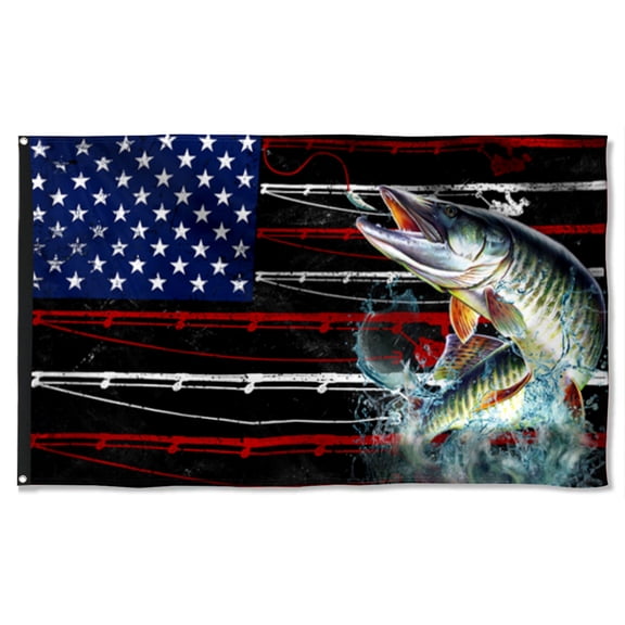 Cayyon Musky Fishing Flag Musky Fishing American Grommet Flag 3x5Feet Banner with 2 Brass Grommets