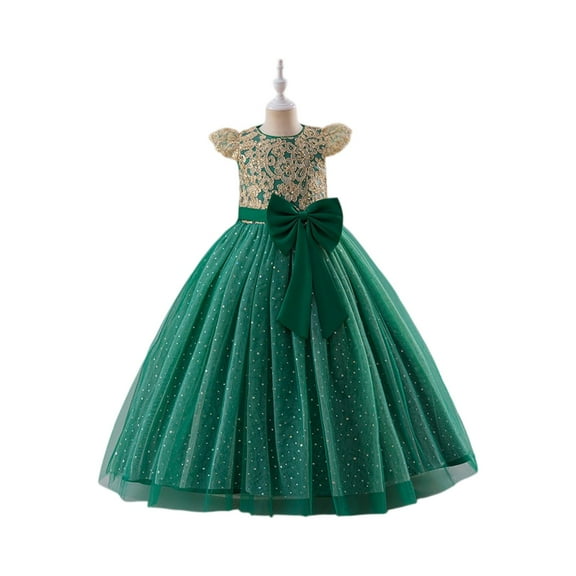 Girls Elegant Lace Tulle Flower Girl Dress Formal Gown with Bow for Wedding Party Birthday Special Occasion