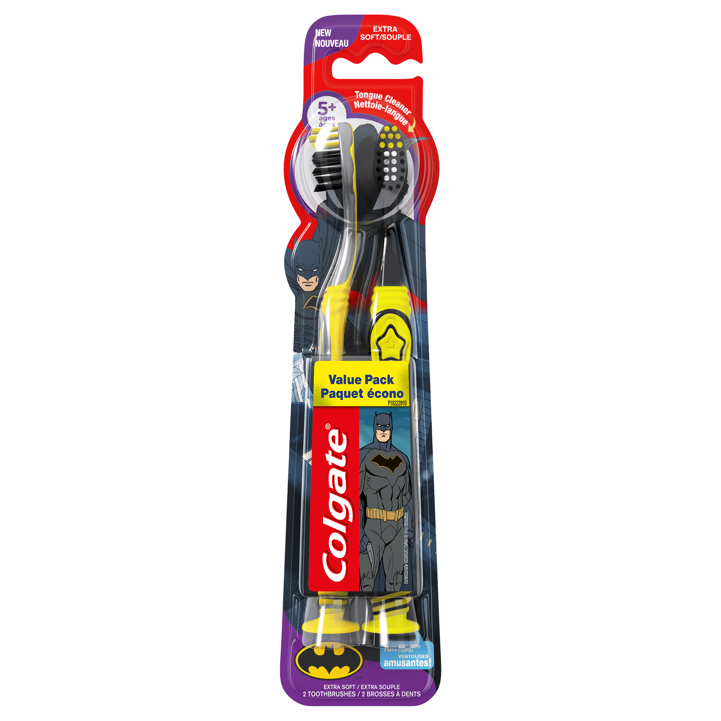 Colgate Kids Extra Soft Toothbrush with Suction Cup, Twin Pack Batman
