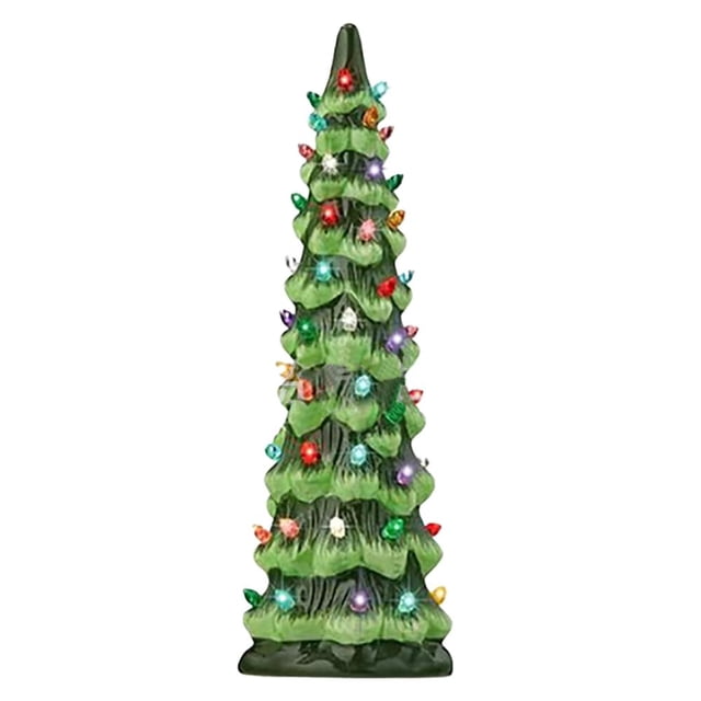 Retro Hand-Painted Tabletop Christmas Trees with Timer, Set of 3 Pre-Lit Ceramic Christmas Trees Decorations with LED Glowing Lights, Unique Tabletop Home Party Festival Ornament