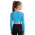 thumbnail image 3 of Hansber Kids Girls Long Sleeve Yoga Sports Crop Top Mesh Cropped Sweatshirt Hip Hop Jazz Dancewear Light Blue 10, 3 of 6